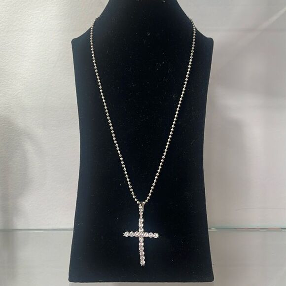 18 kt vermeil cross with Cubic Zirconia with chain necklace - Picture 1 of 3
